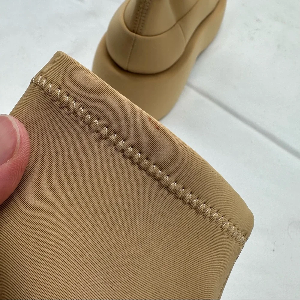 Free People Paloma Barcelo Anything Goes Stretch Boots Tan Beige Platform 39